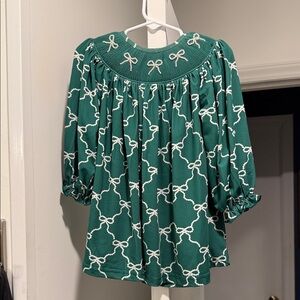 Embroidered Green Dress with Bow Smock plate